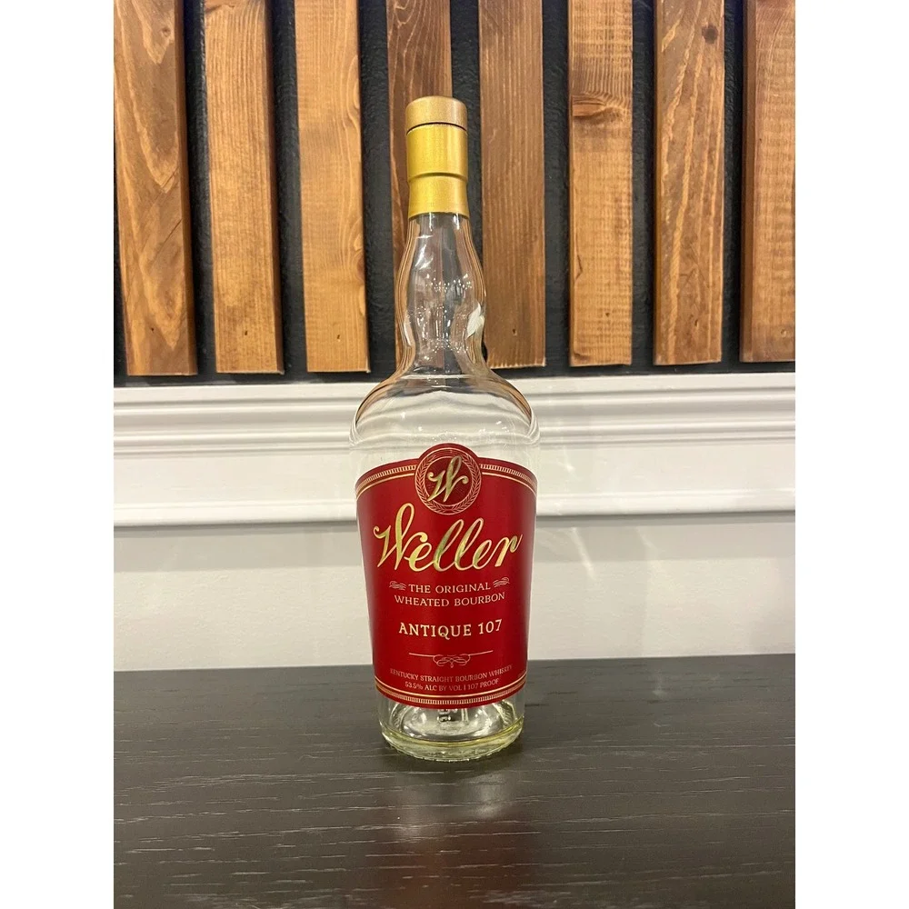 Weller Antique 107 Empty Bourbon Bottle 750ml with Cap Red Label Not Rinsed